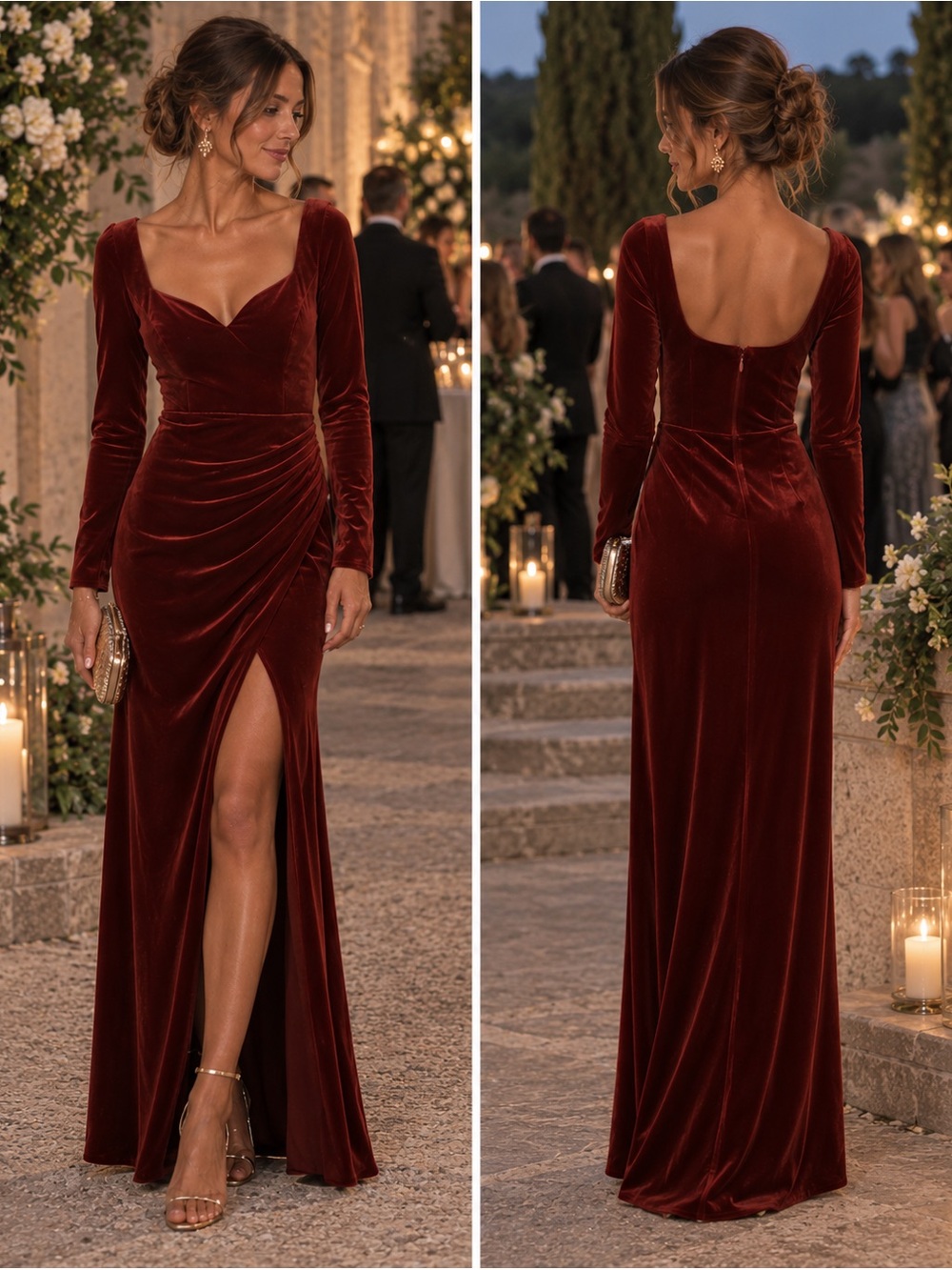 NWT Rust Velvet Long Sleeve Maxi Dress
